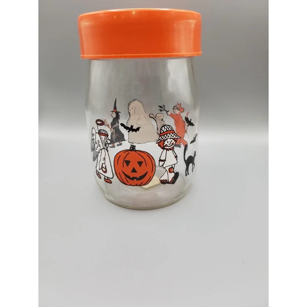 Vintage Halloween Candy Jar 1980s Carlton Glass Pumpkin Devil Ghost Witch Cat